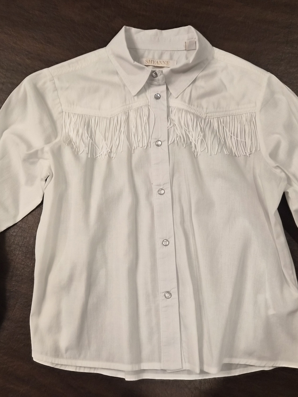 Shyanne Girls' Long Skeevr White Fringe Button-Up Shirtxsz 10